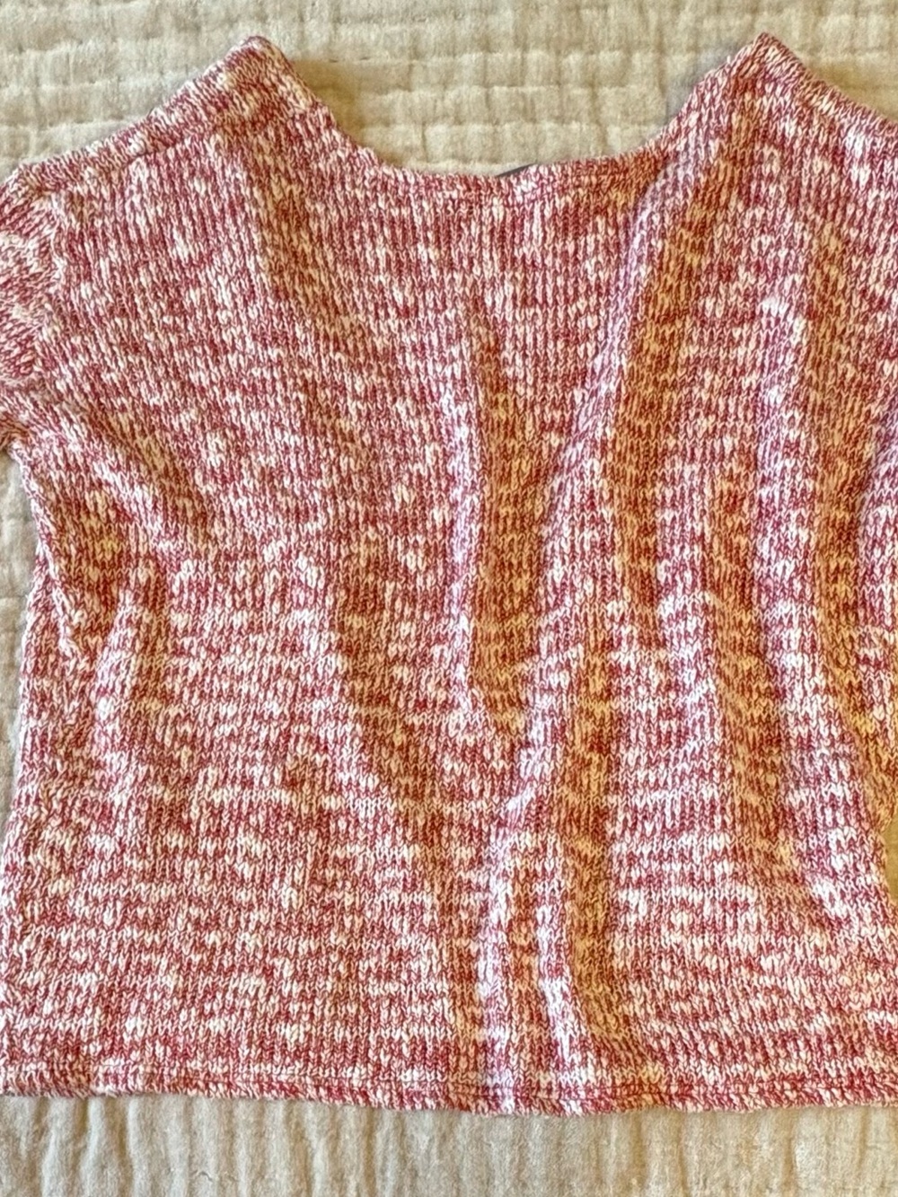 Album di Famiglia Cardigan ML Melange Cotton Blend Rosso White Boxy Open Sweater - Picture 5 of 14